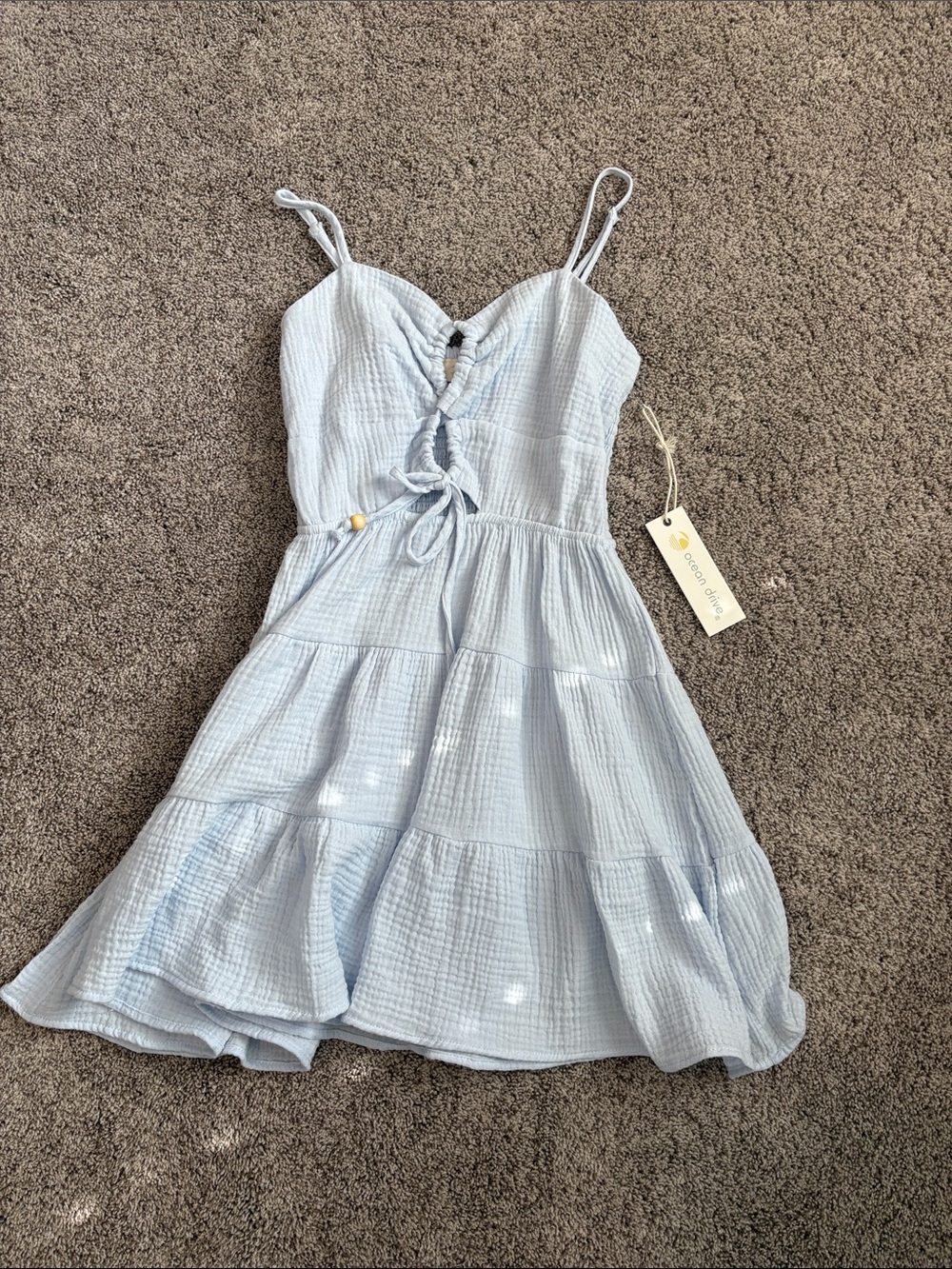 Ocean Drive Light Blue Tiered Spaghetti-Strap Sundress